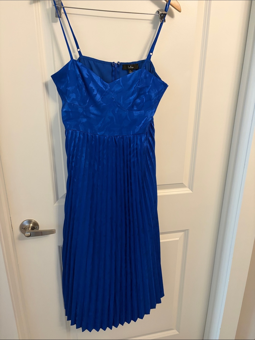Lulu's Cobalt Blue Pleated Midi Dress with Spaghetti Straps